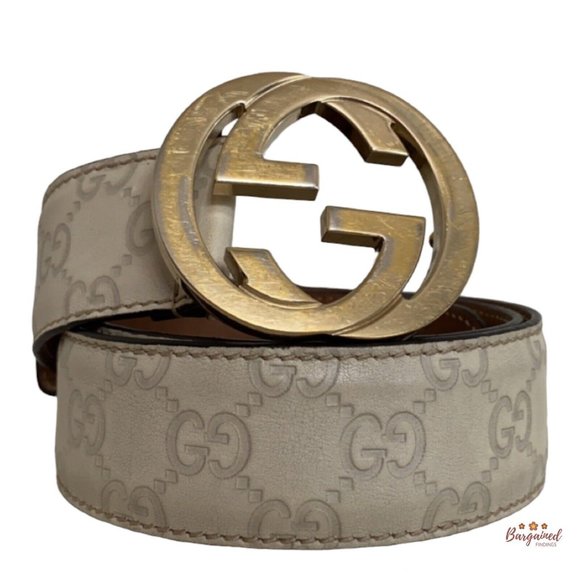 Authentic Gucci Cream Guccissima Leather Gold Interlocking G Buckle Belt 85/34 - Picture 1 of 13